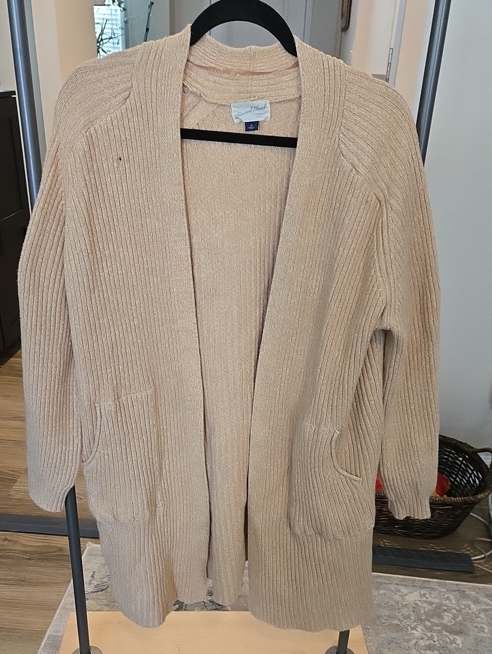 Universal Thread Beige Open-Front Ribbed Cardigan with Pockets